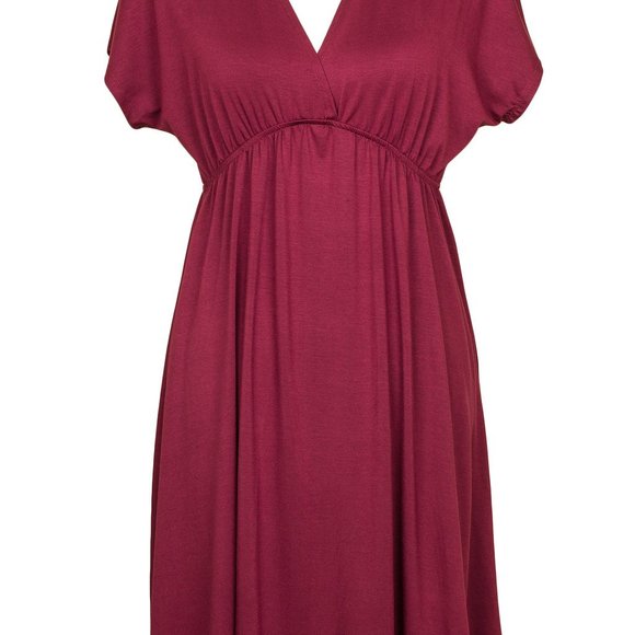 Burgundy Short Sleeve Knee-length A-line Dress - Picture 4 of 4